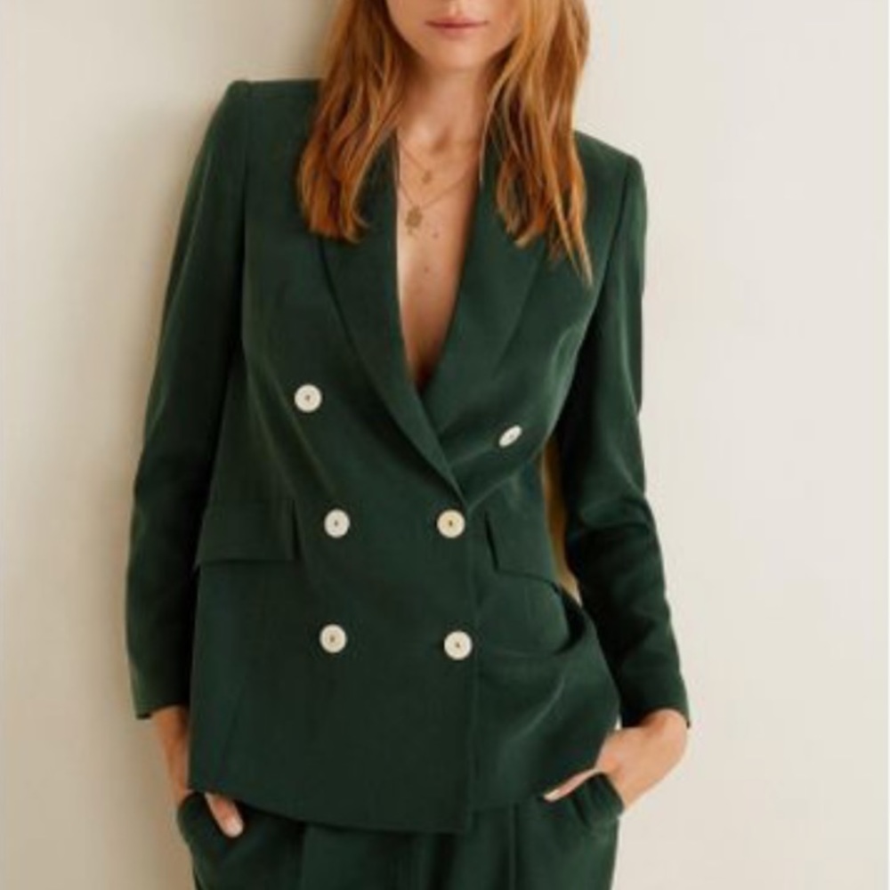 Worn Once Dry Cleaned Mango Hunter Green Padded Shoulder Oversized Blazer